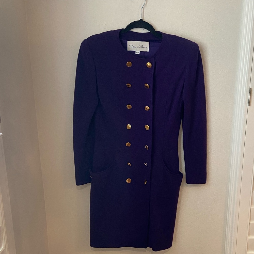 Vintage 1980s Oscar de la Renta Purple Double Breasted Dress Union Made USA